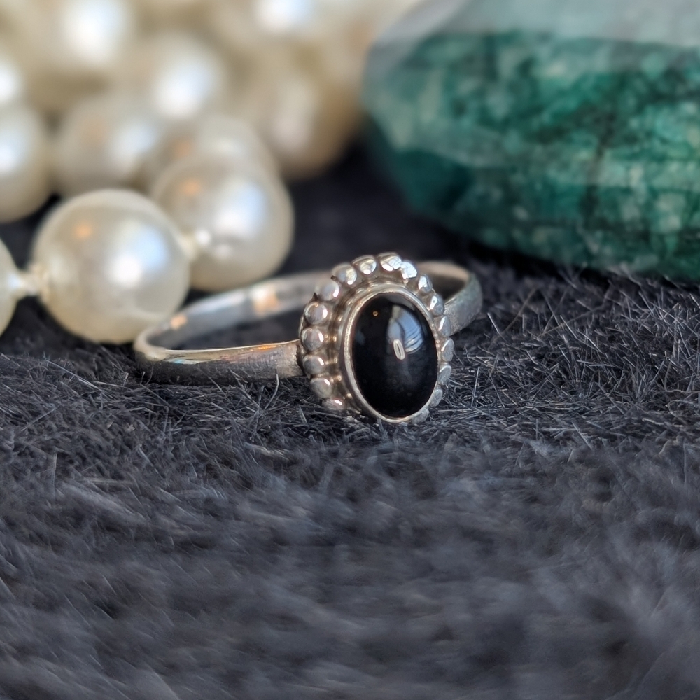 Sterling Onyx Black Ring 8.5 - Everyday 925 Silver Jewelry